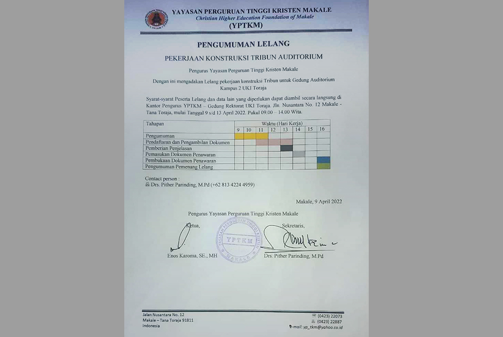 Pengumuman Lelang Pekerjaan Konstruksi Tribun Auditorium