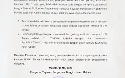 Pengumuman Pemenang Lelang Pekerjaan Konstruksi Tribun Auditorium